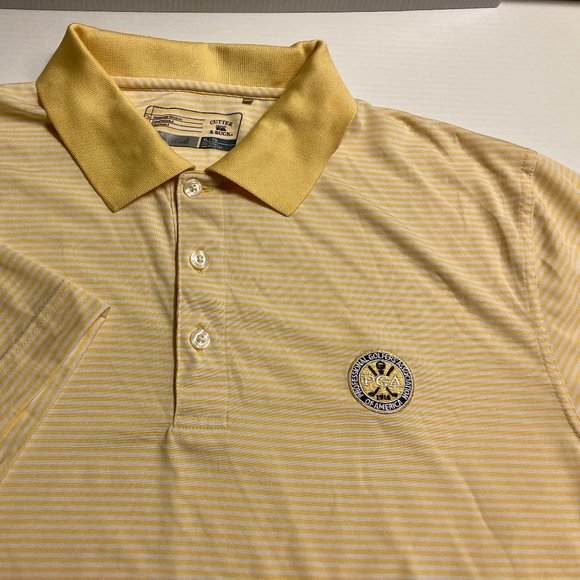 Cutter & Buck Yellow White Striped Men's PGA Golf Shirt Size XL DryTec Polyester - Picture 6 of 8